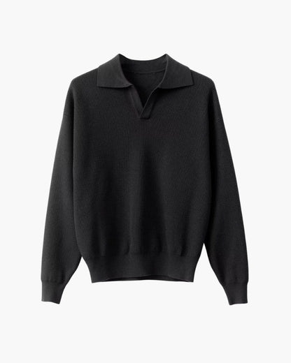 Textured Knit Polo Sweater